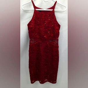 Red/Maroon Sequin Lace Bodycon Dress